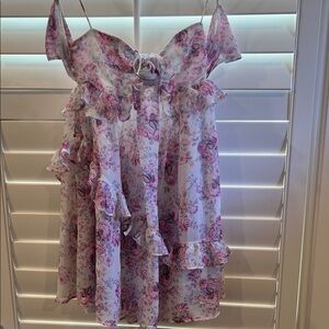 For Love And Lemons Pink Floral Ruffle Dress